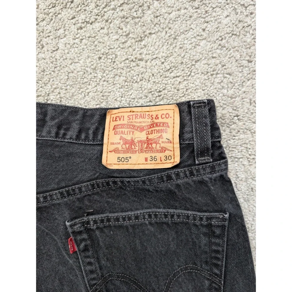 Y2K Levi's 505 Regular Jeans Men 38x30 Vintage Black Faded Straight Leg Denim